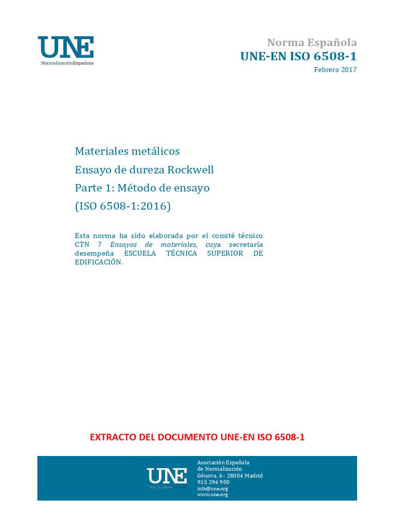 Norma UNE-EN ISO 6508-1: Dureza Rockwell | PDF | Dureza