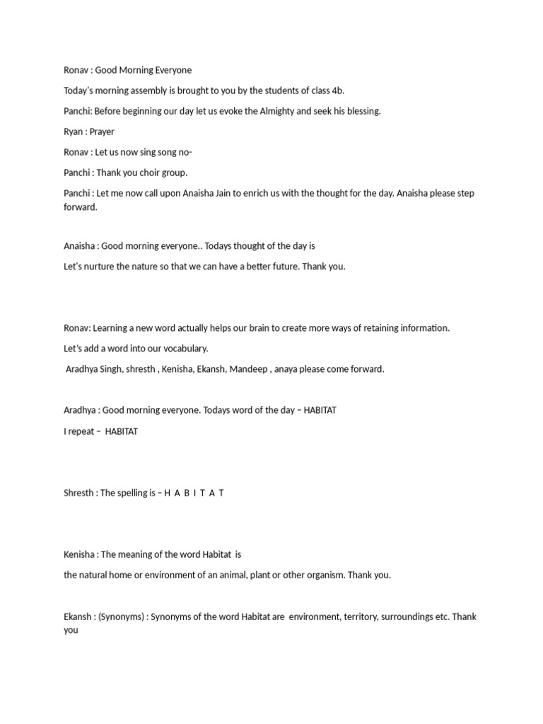 Class 4B Morning Assembly Highlights | PDF