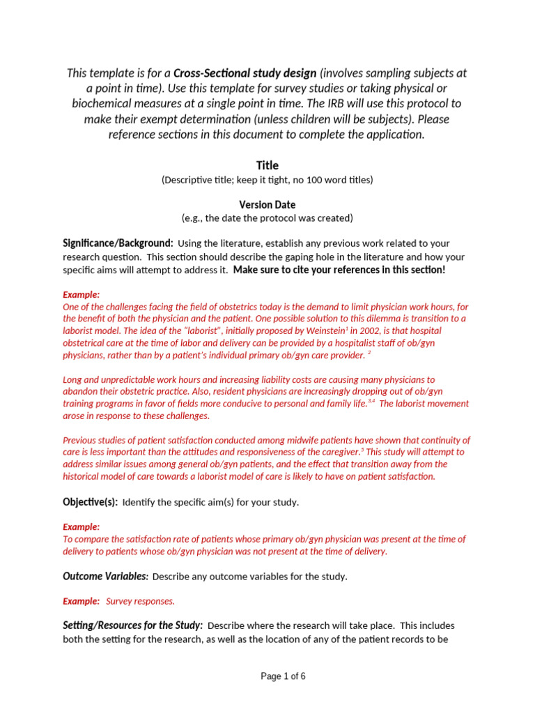 Cross-Sectional Study Template Guide | PDF | Statistics | Survey ...