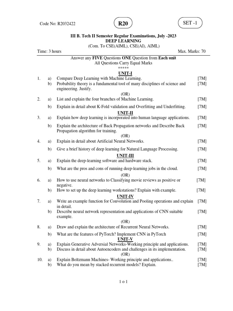 Deep Learning Exam Questions July 2023 | PDF | Artificial Neural ...