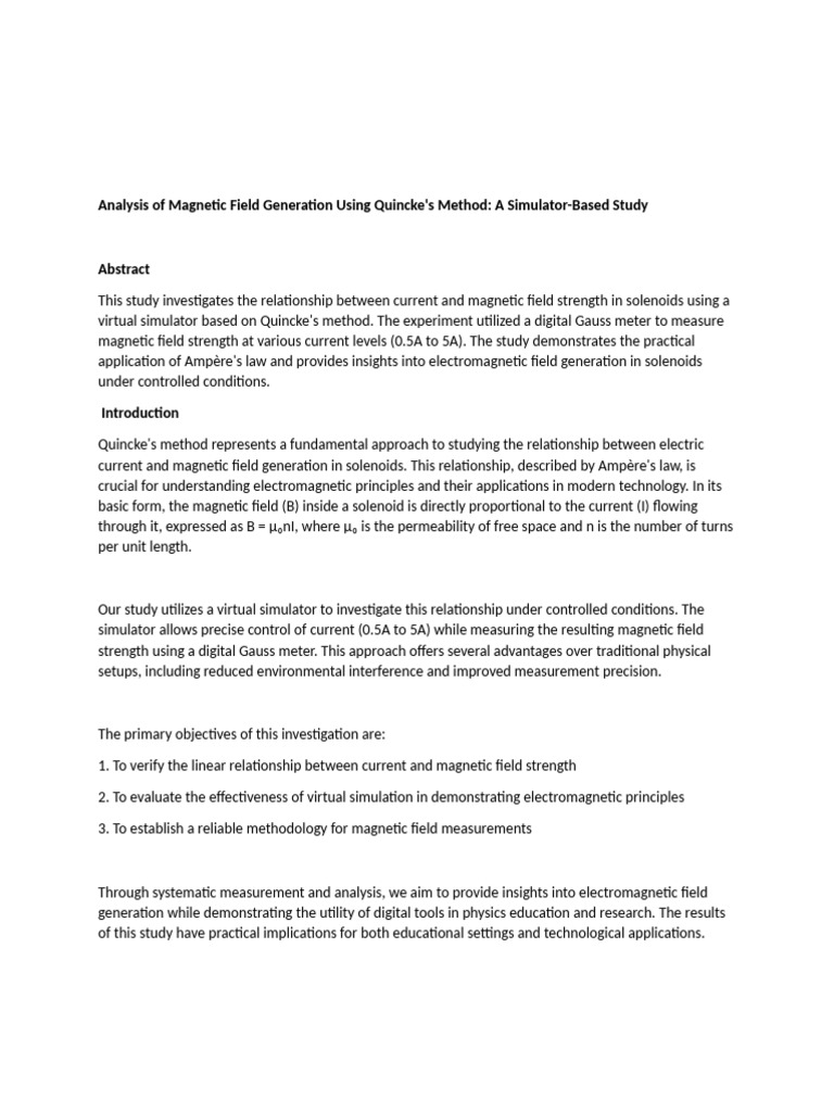 Magnetic Field Analysis via Quincke's Method | PDF | Magnetic Field ...