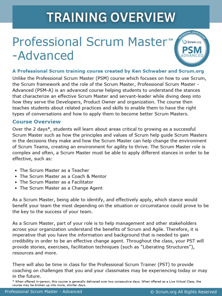 Advanced Professional Scrum Master Course | PDF | Scrum (Software ...