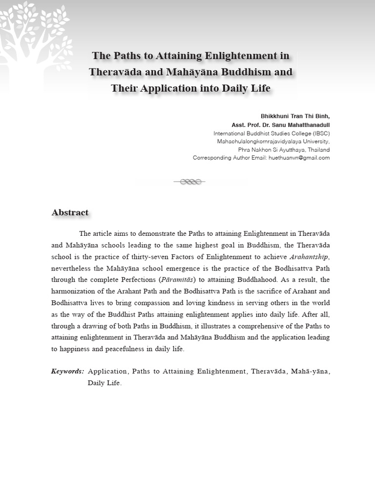 The Paths To Attaining Enlightenment in Theravāda and Mahāyāna Buddhism ...