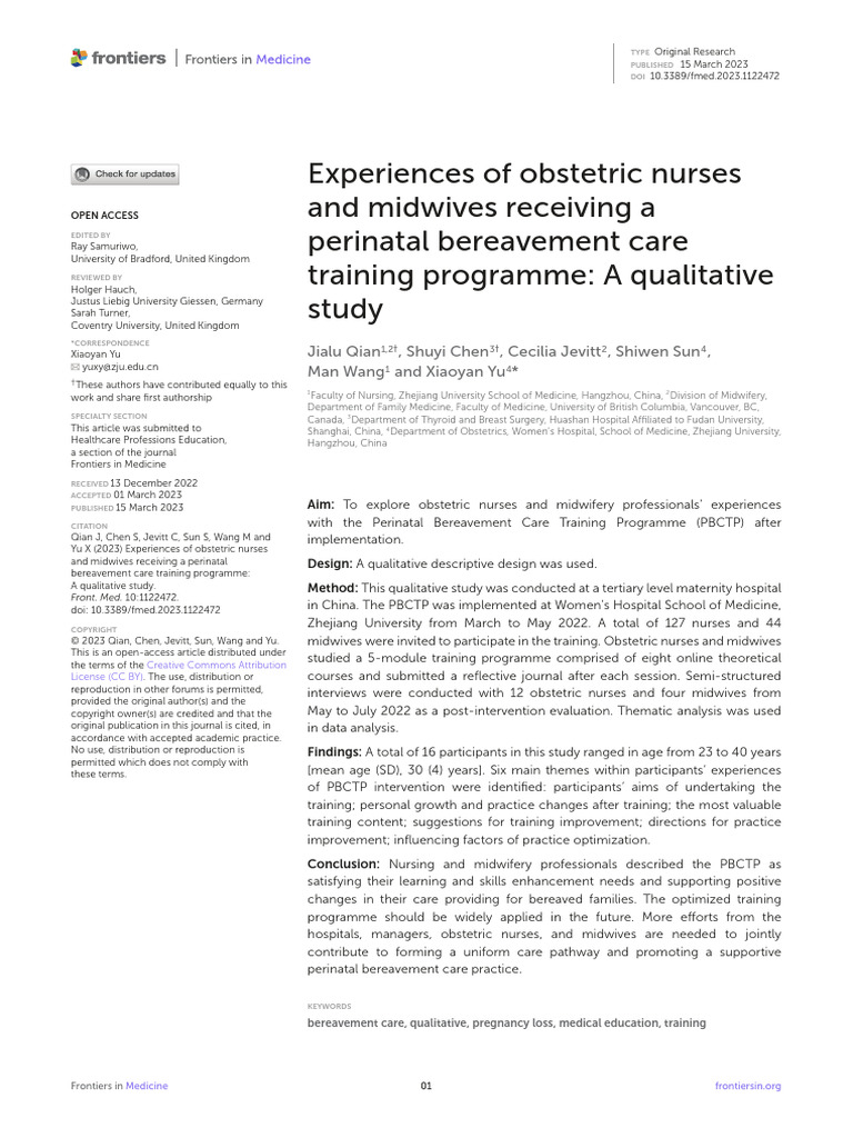Experiences of Obstetric Nurses and Midwives Receiving A Perinatal ...