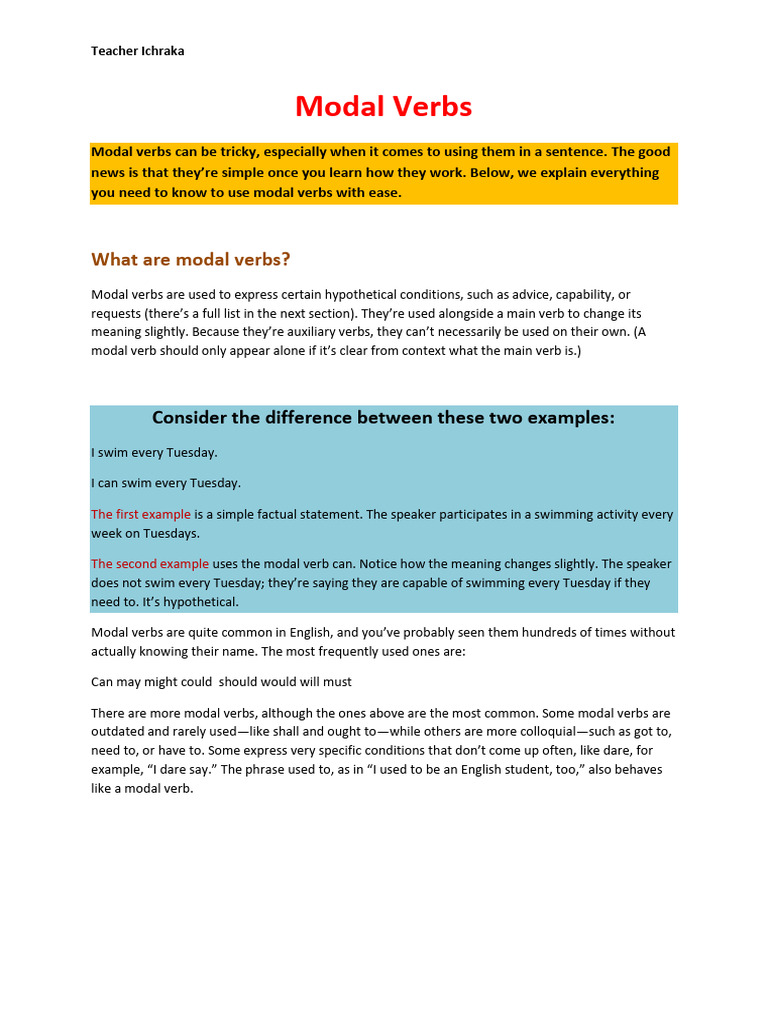 Modal Verbs Pdf Linguistics Grammar