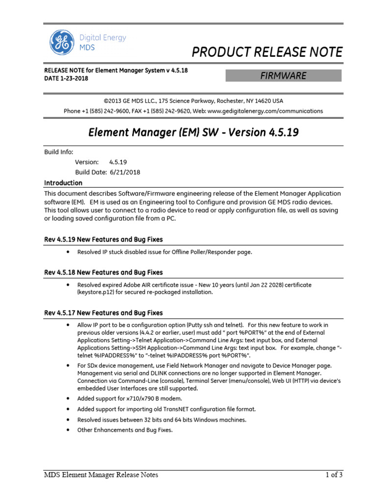 MDS Element Manager v4.5.19 Release Notes | PDF | Command Line ...