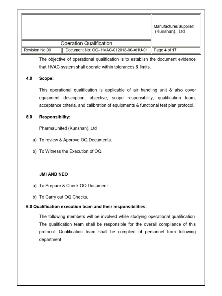 Operation Qualification: 4.0 Scope | PDF