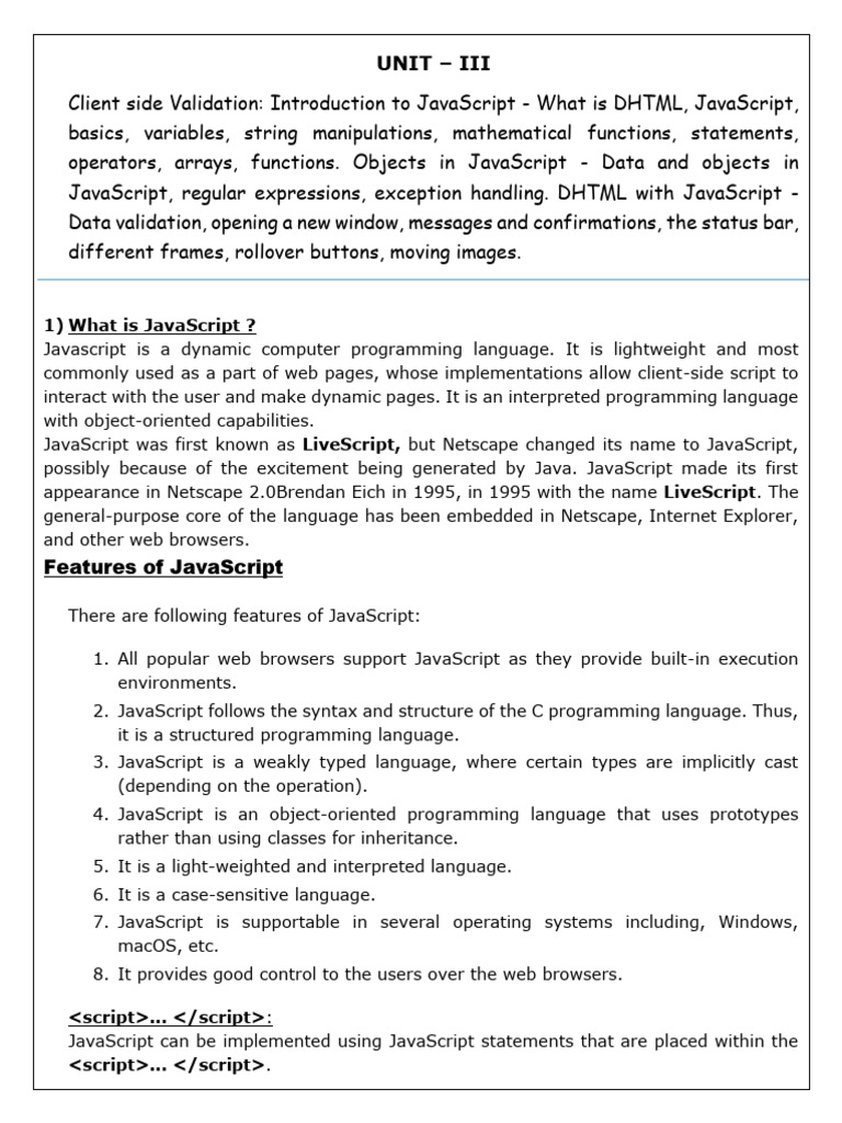 JavaScript Basics and Client-Side Validation | PDF | Java Script | Data ...