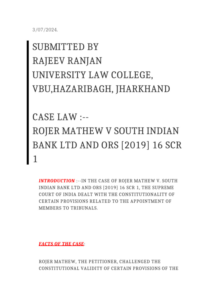 Rojer Mathew Case on Tribunal Independence | PDF | Supreme Courts ...