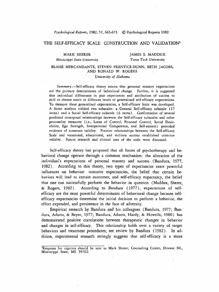 Self-Efficacy Scale: Development & Validation | PDF | Self Efficacy ...