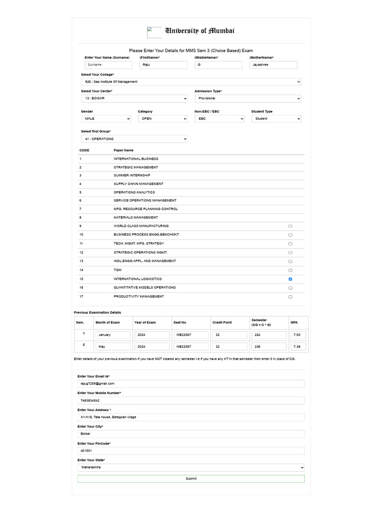 MMS Sem 3 Exam Registration | PDF | Business
