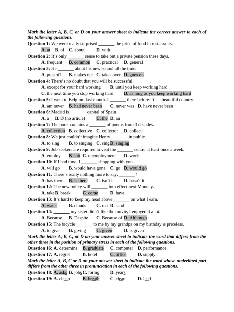 English Language Practice Questions | PDF