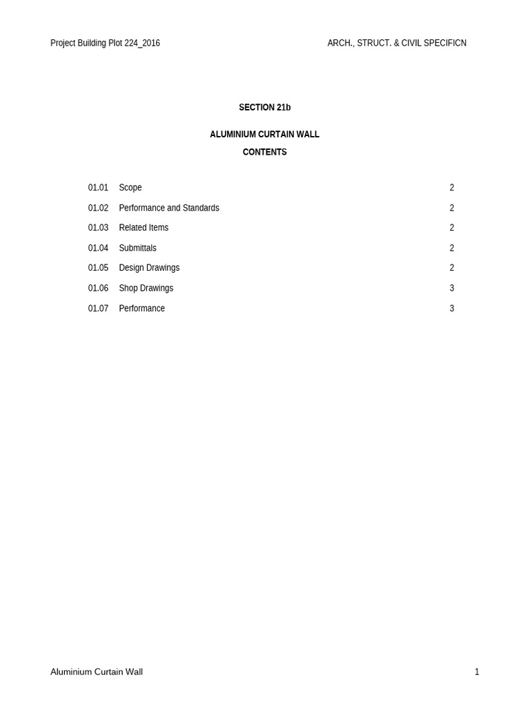 Aluminium Curtain Wall Specifications | PDF