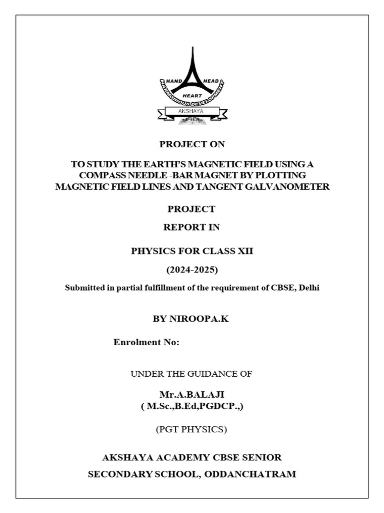 Earth's Magnetic Field Study Project | PDF | Earth's Magnetic Field ...