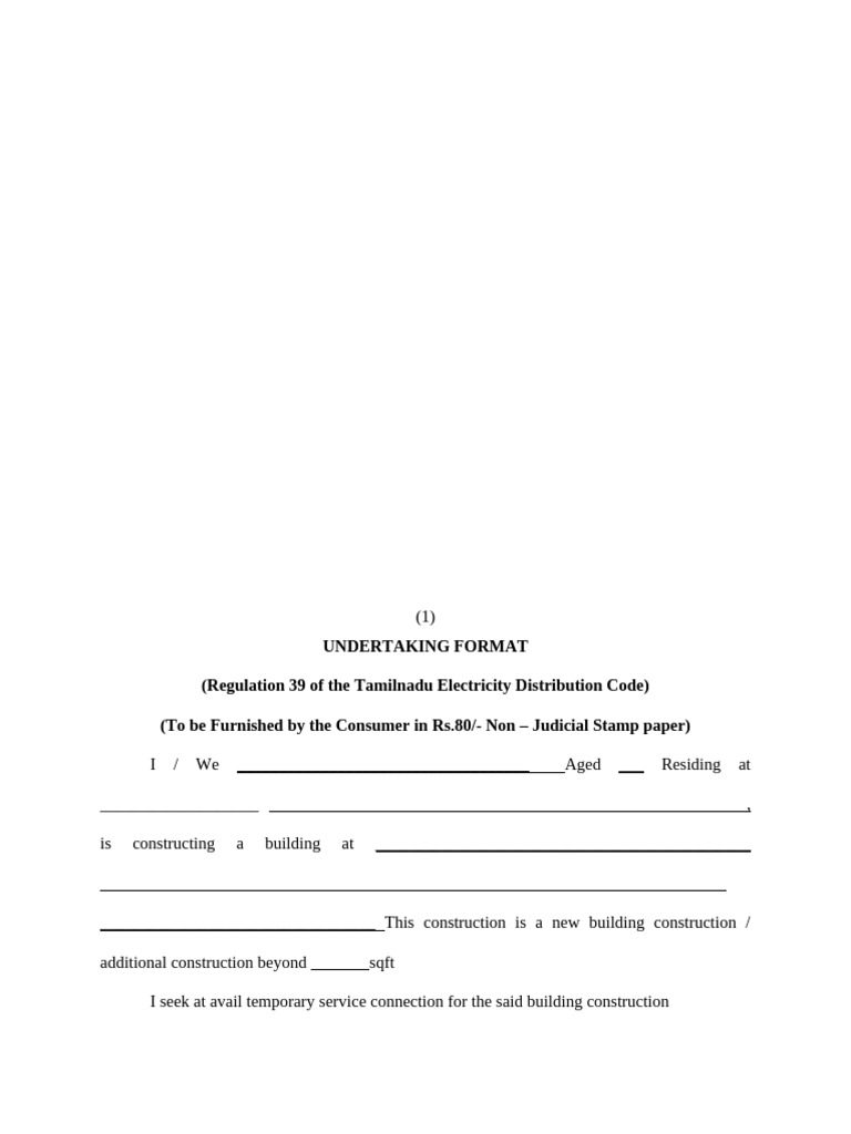TNEB Temporary Connection Undertaking Form | PDF