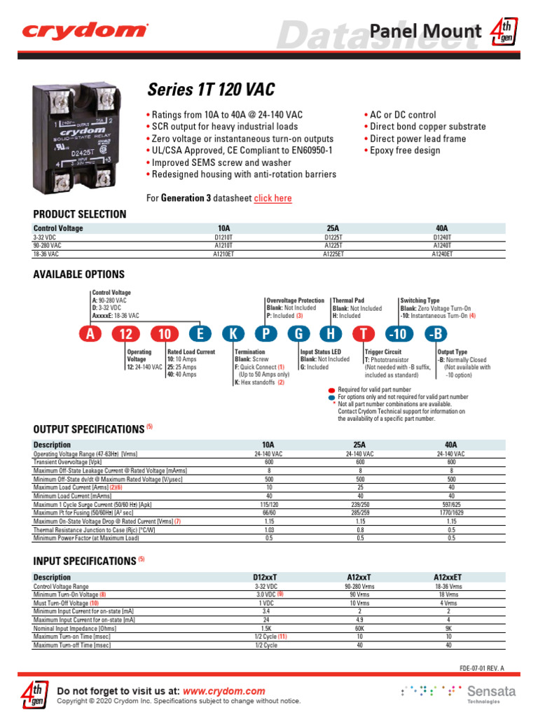 Relay Solid State Series-1-120t-Ac-Panel-Mount | PDF | Alternating ...
