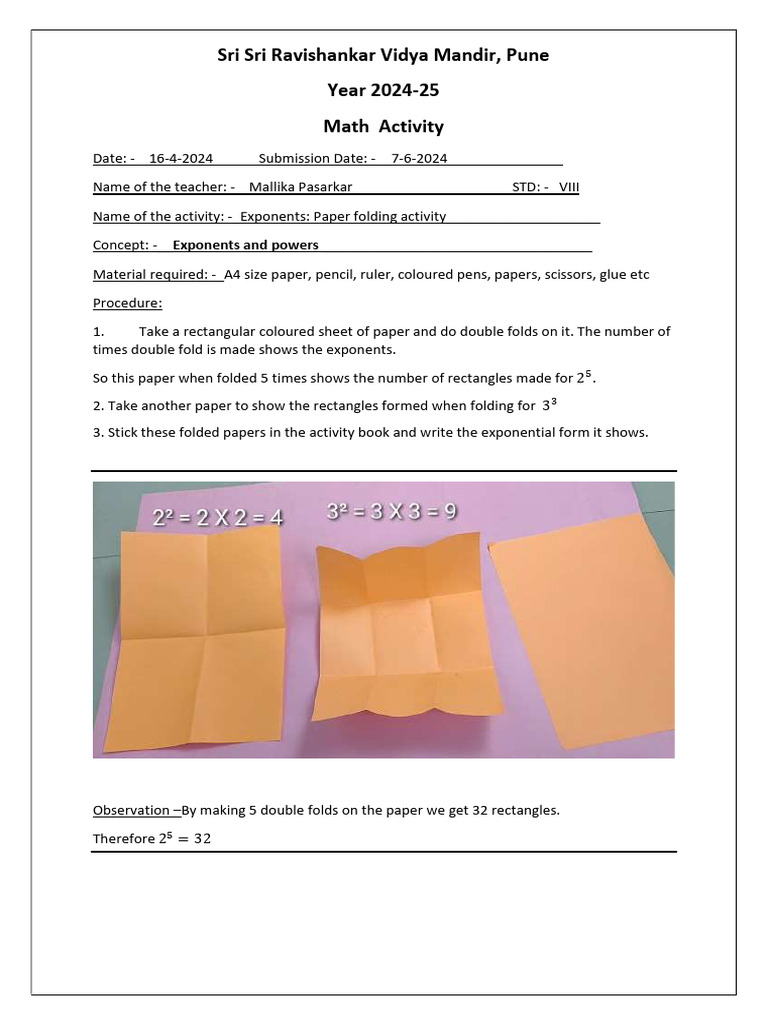 Exponents Paper Folding Activity Guide | PDF