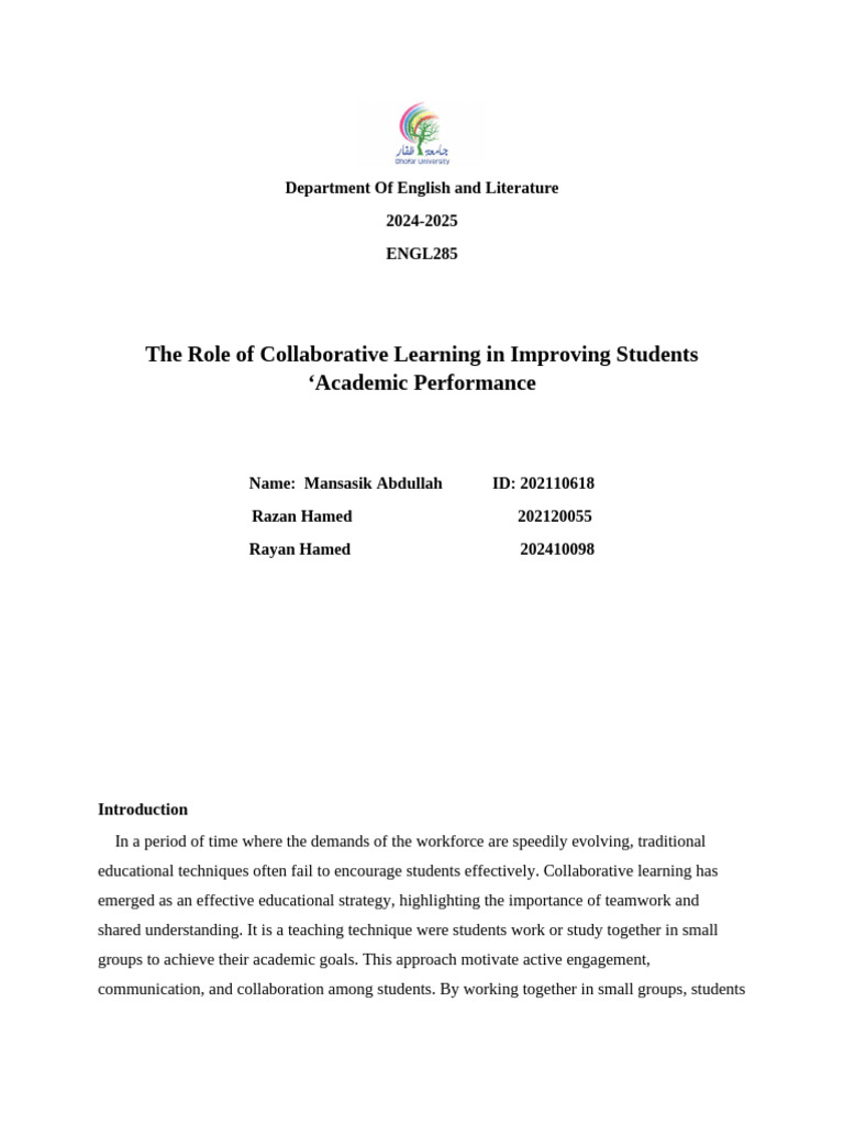 The Role of Collaborative Learning in Improving Students | PDF ...