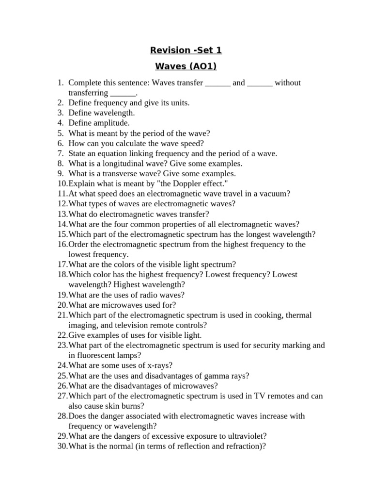 Waves Ao1 Set 1 Qp Pdf Waves Electromagnetic Radiation