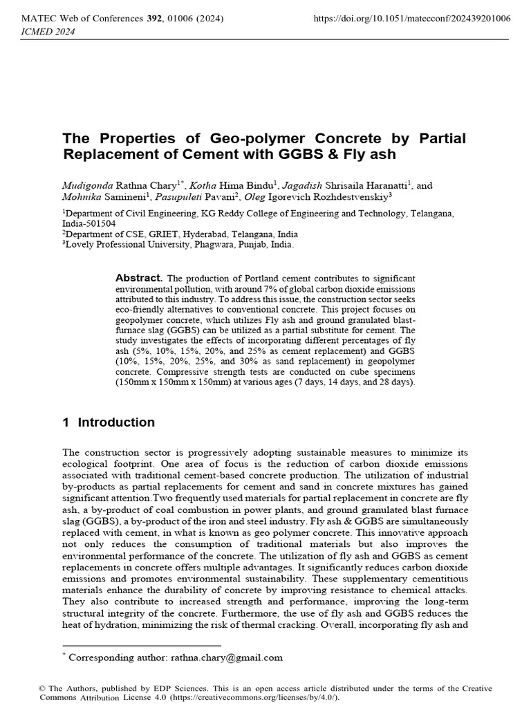 Properties of Geo-polymer Concrete Mixes | PDF | Concrete | Cement
