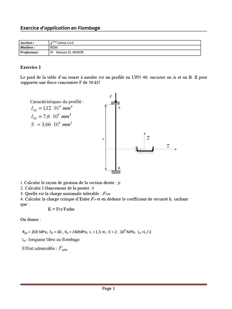 Exercice corrigé sur le flambage RDM | PDF