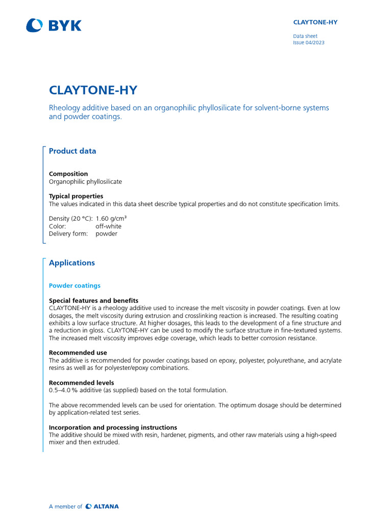CLAYTONE-HY: Rheology Additive Guide | PDF | Epoxy | Physical Sciences