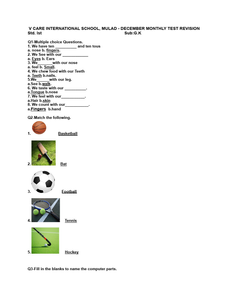 Std 1st december monthly test gk revision pdf