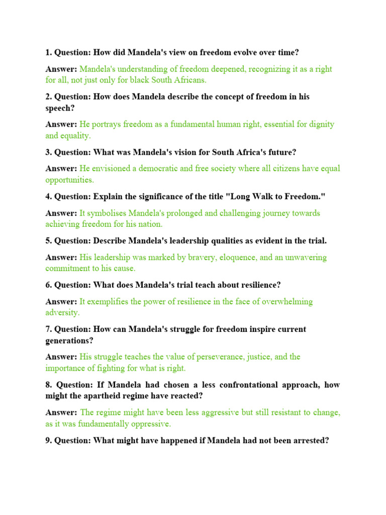 Very Short Answer Type Questions Pdf Nelson Mandela Apartheid