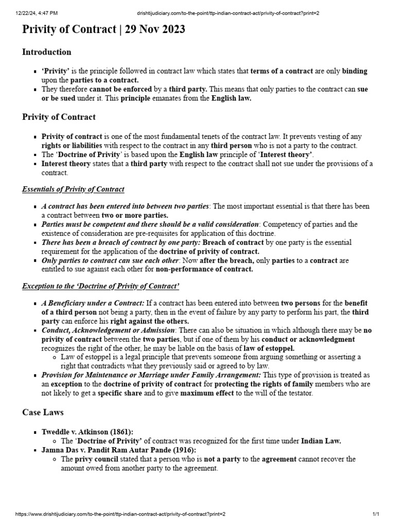 Understanding Privity of Contract | PDF | Common Law | Doctrine