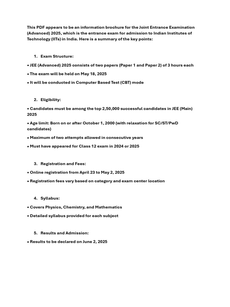 JEE Advanced 2025 Exam Guide | PDF