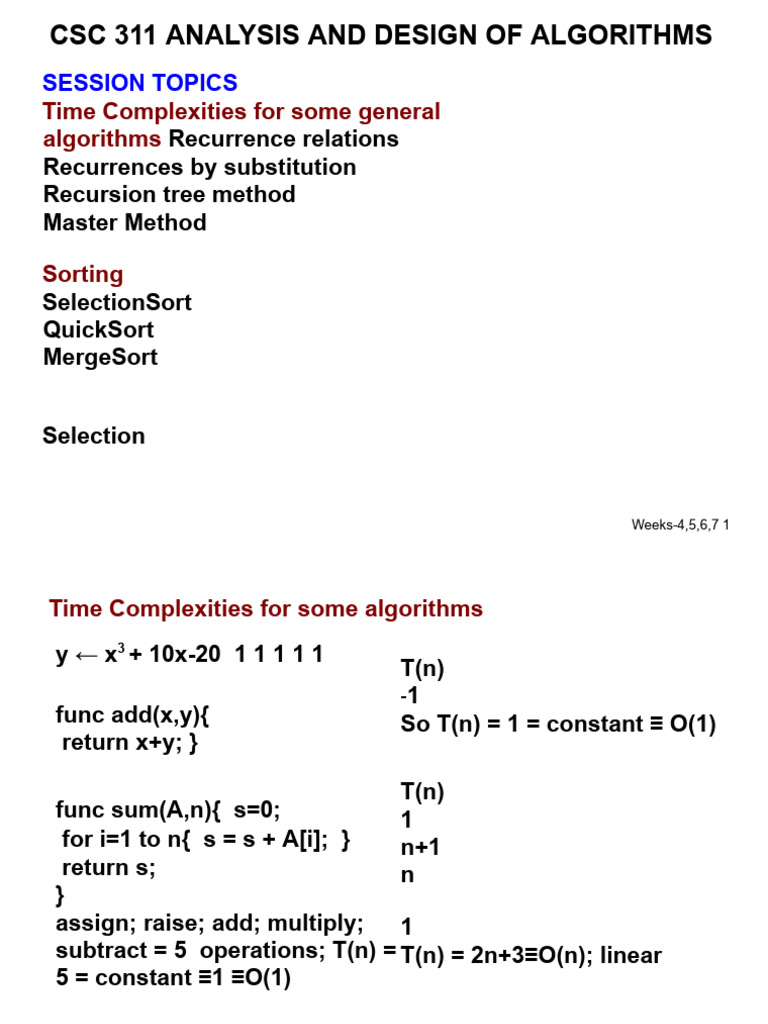 Analysis and Design of Algoritms WK 4-8 | PDF | Mathematical Analysis ...