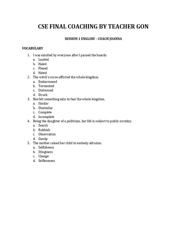 Session 1 - English (Softcopy of Questions) | PDF