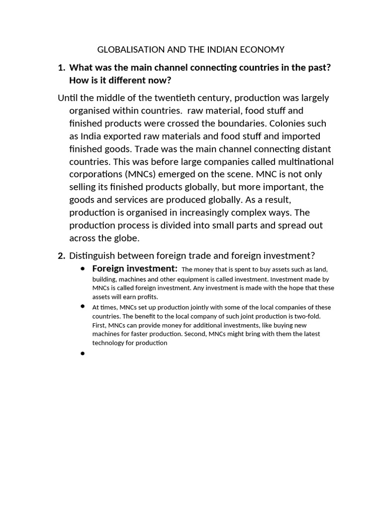 Globalisation and the Indian Economy | PDF