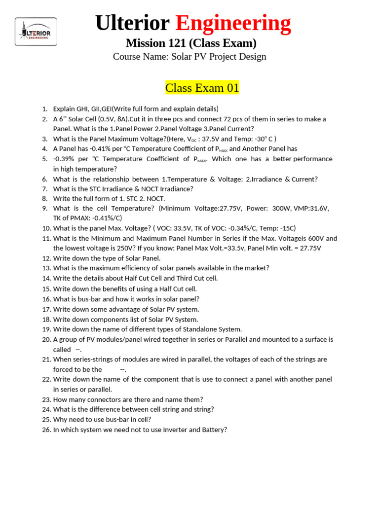 Solar PV Project Design Exam Overview | PDF | Solar Panel | Photovoltaics