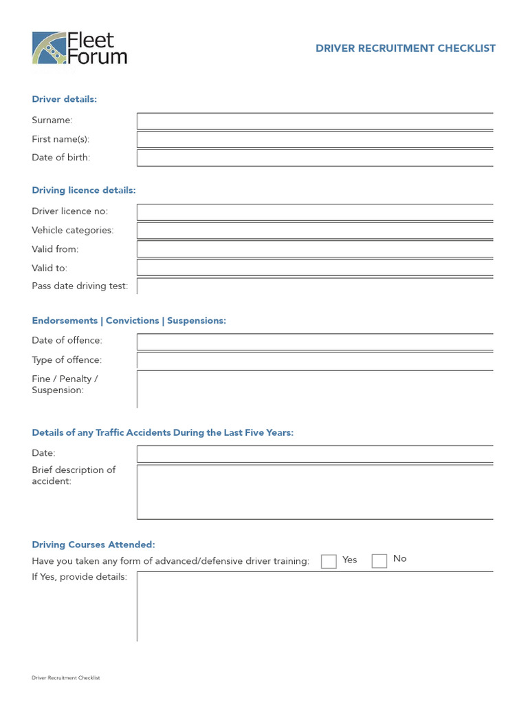 Driver Recruitment Checklist | PDF