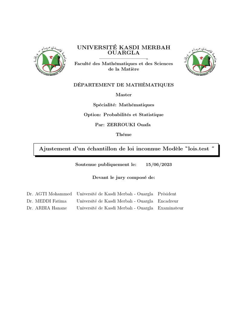 Ajustement d'échantillon à loi inconnue | PDF | Loi de probabilité ...