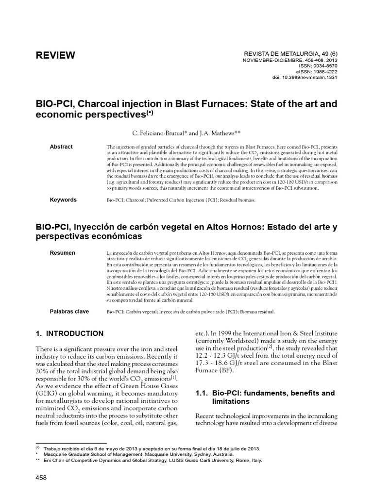 BIO PCI Charcoal Injection in Blast Furn | PDF | Biofuel | Charcoal