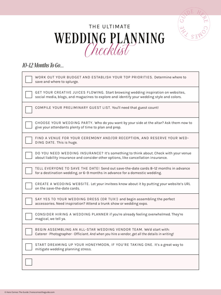 Wedding Checklist Worksheet | PDF | Wedding | Fashion Related Occasions