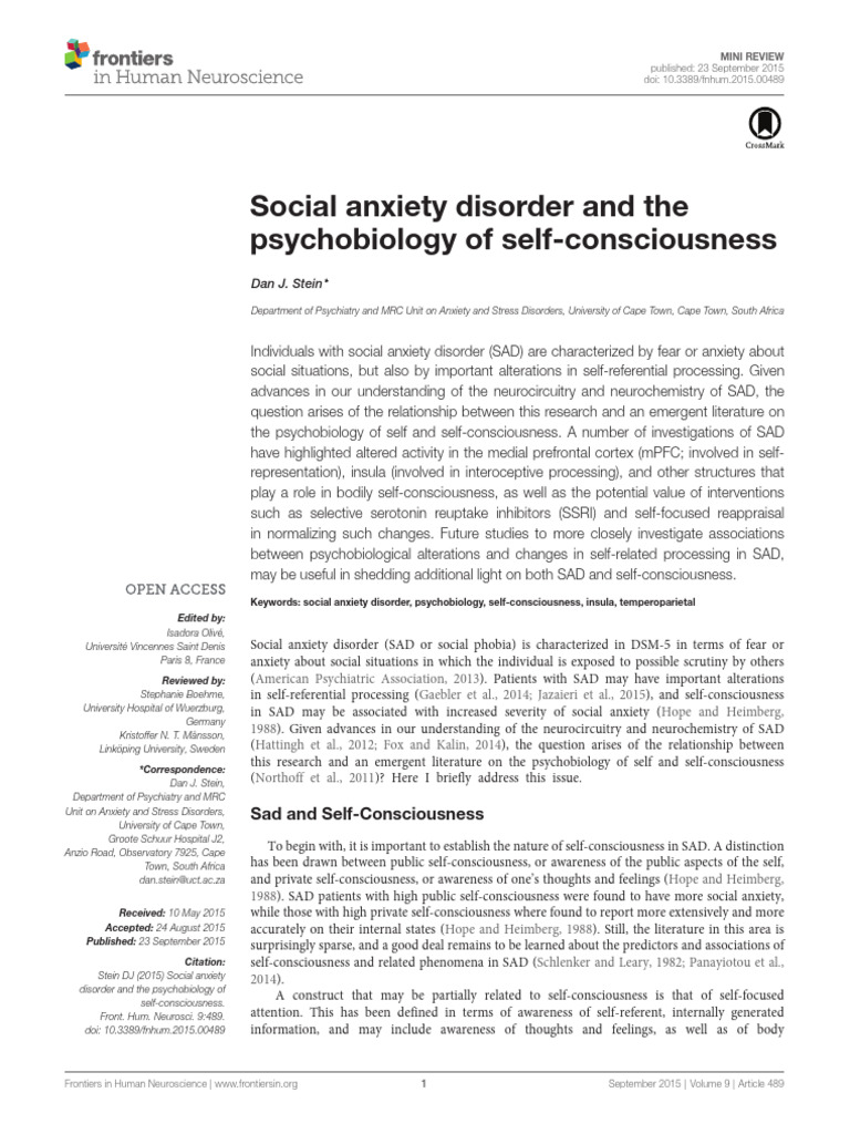 Fnhum 09 00489 | PDF | Social Anxiety Disorder | Anxiety