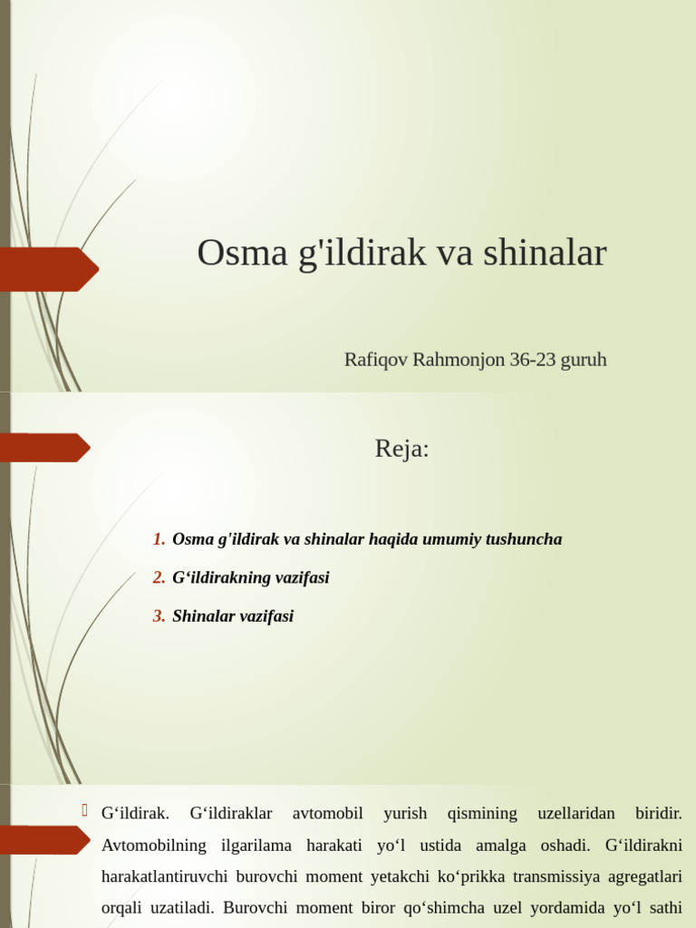 Osma g'ildirak va shinalar | PDF