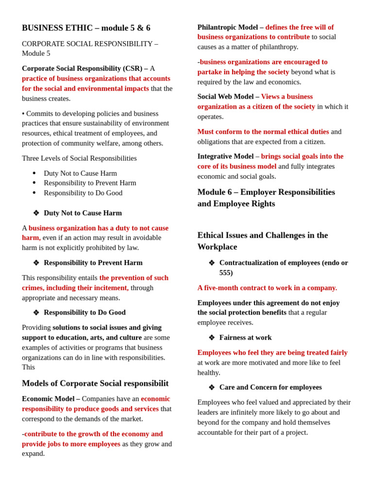Business Ethics: CSR and Employee Rights | PDF | Corporate Social ...