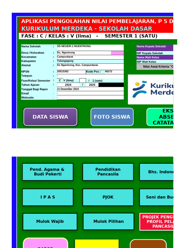 5 Rapor Merdeka v-1 Sms 1 SDN 2 NGENTRONG - Revisian 2024 | PDF
