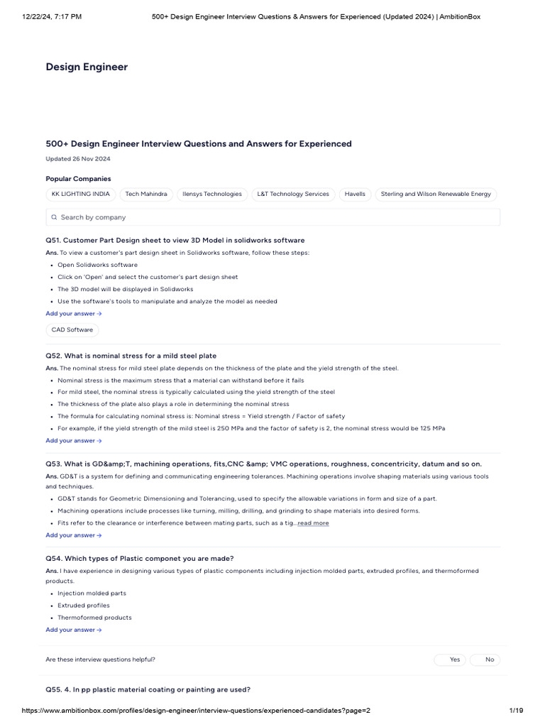 Design Engineer Intrerview Questions | PDF | Deformation (Engineering ...