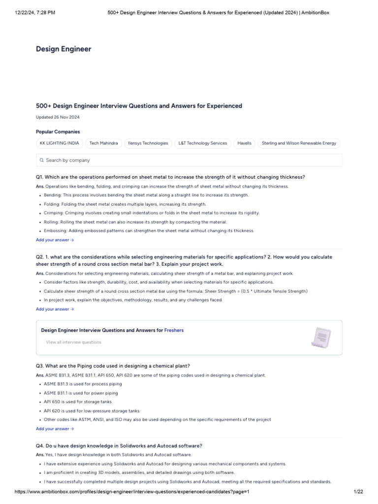 500+ Design Engineer Interview Q&A Guide | PDF | Stress (Mechanics ...