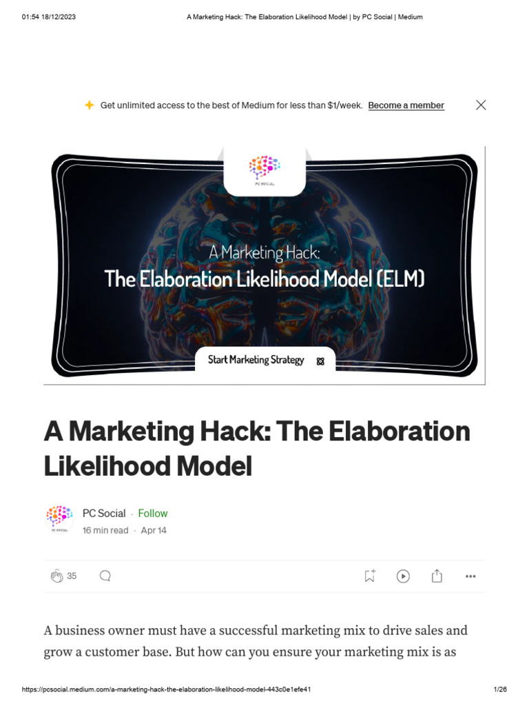 Elaboration Likelihood Model in Marketing | PDF | Persuasion | Attitude ...