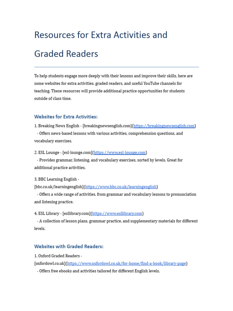 Resources for ESL Students | PDF | English As A Second Or Foreign ...