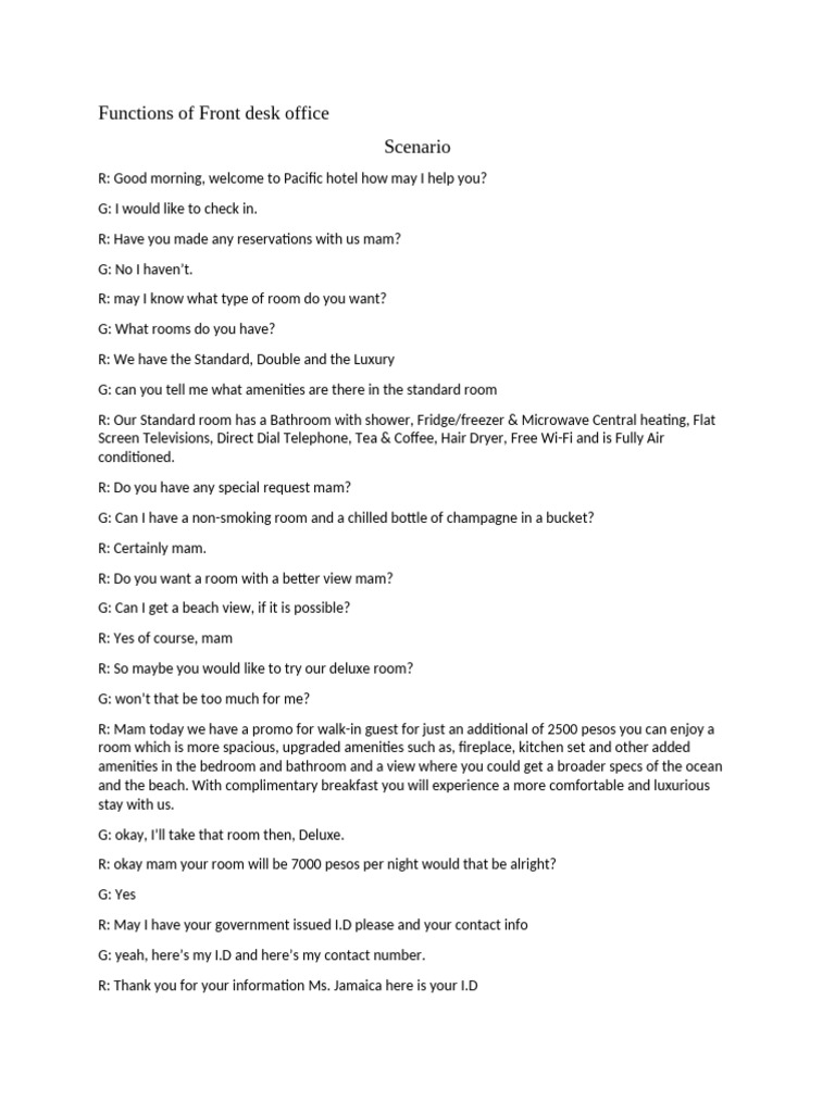 Functions of Front Desk Office | PDF