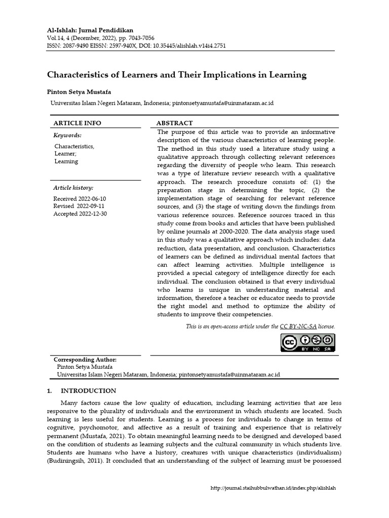 Learner Characteristics in Education | PDF | Learning | Learning Styles