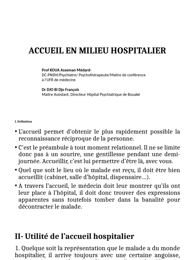 7-Accueil en Milieu Hospitalier | PDF | Hôpital | Psychologie