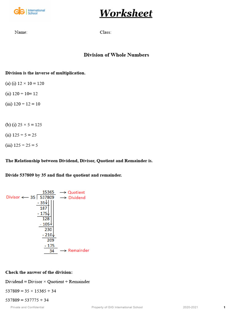 Worksheet On Divisions | PDF